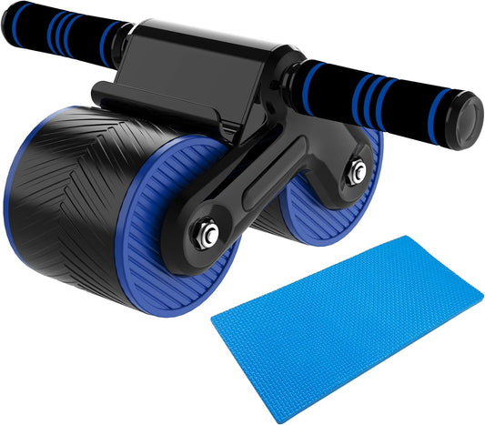 Auto Rebound Exercise Roller Double Wheels | Ab Roller Fitness Equipment for Core Strength Training Home Gym Fitness Equipment with Kneeling Mat Accessories Exercise Roller Wheels for Men and Women