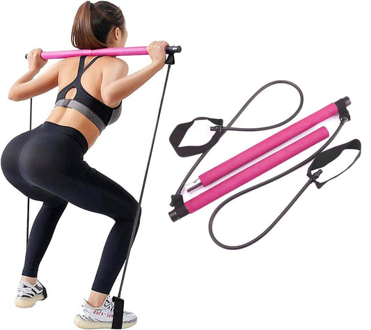 Pilates Bar Kit with Resistance Bands, 2-Section Pilates Bar with Stackable Bands Workout Equipment for Legs, Hip, Waist and Arm, Exercise Fitness Equipment for Women & Men Home Gym Yoga Pilates